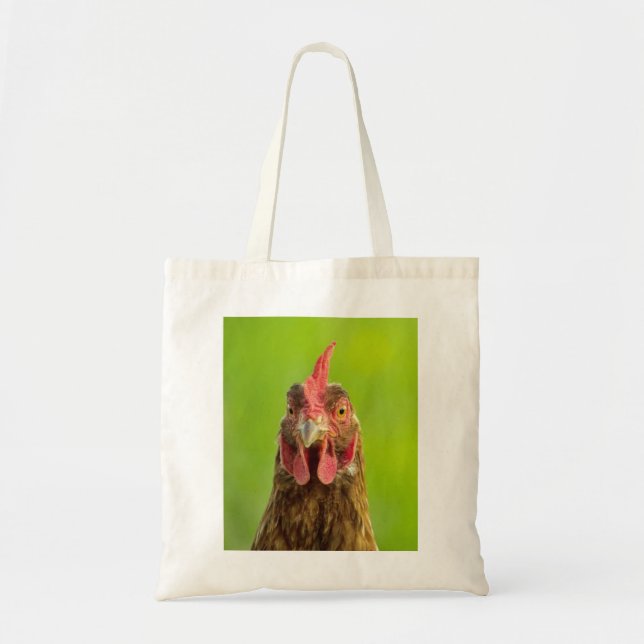 Bolsa Tote Retrato engraçado da galinha na sacola verde (Frente)