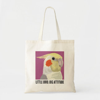 Bolsa Tote Retrato engraçado de um pequeno pássaro cockatiel