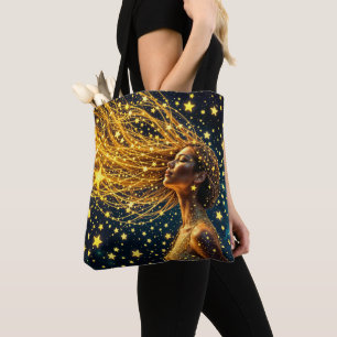 Bolsa Tote Retrato estrelado mágico de uma mulher de fantasia