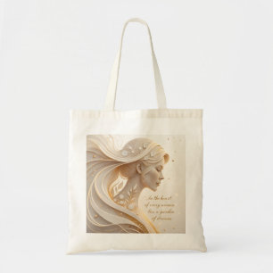 Bolsa Tote Retrato Feminino de Luxo com Citação Inspiradora