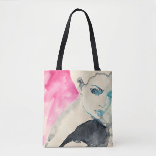 Bolsa Tote Retrato feminino: Ilustração de Aquarela