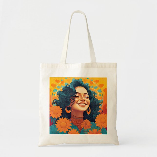 Bolsa Tote Retrato Floral Radiante Mexicano-Americano Mulher (Frente)