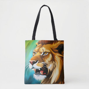 Bolsa Tote Retrato Lateral do Leão Rugindo-57566