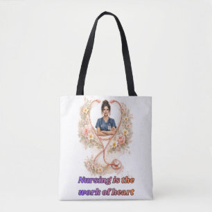 Bolsa Tote Retrato Personalizado de Enfermeira Floral Enfer
