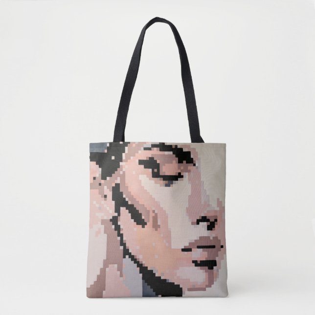 Bolsa Tote Retrato Pixel Doux com Citação Silenciosa (Frente)