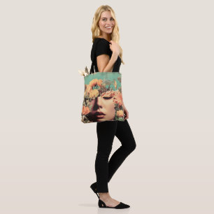 Bolsa Tote Retrato Subaquático Surrealista com Flores de Cora