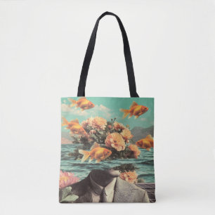 Bolsa Tote Retrato Surrealista com Flores de Peixinho e Ocean