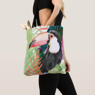 Bolsa Tote Retrato tucano com folhas tropicais