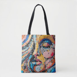 Bolsa Tote Retrato vibrante de pixel em tons ousados 