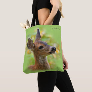 Bolsa Tote Retrato Vignetado de Deer Fawn Chantageado Sorride