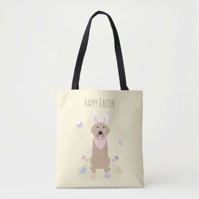Bolsa Tote Retriever de Ouro Bunny do felz pascoa (Frente)