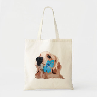 Bolsa Tote Retriever de ouro com Flor Azul