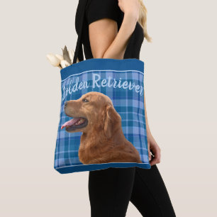 Bolsa Tote Retriever de ouro na Xadrez Azul