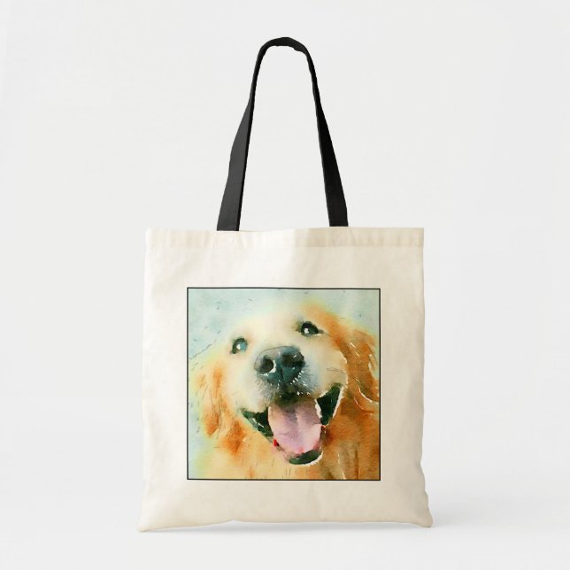 Bolsa Tote Retriever de Ouro Sorridente em Aquarela (Frente)