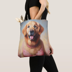 Bolsa Tote Retriever de ouro Vestindo uma barra rosa