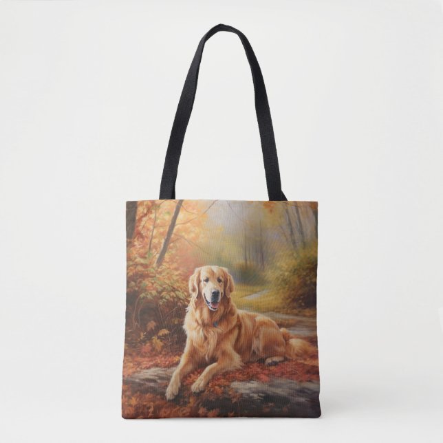 Bolsa Tote Retriever de ouros no outono Folhas caem inspiraçã (Frente)