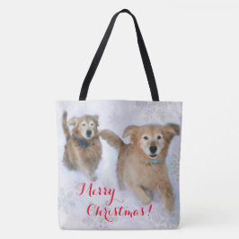 Bolsa Tote Retrievers dourados que precipitam com o Natal da
