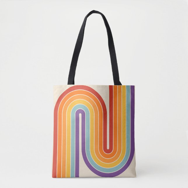 Bolsa Tote Retro 1970s Style Arched Stripes Geometric Pattern (Frente)