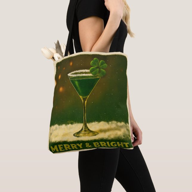 Bolsa Tote Retro 50s 4 Leaf Clover Irish Christmas Martini (Close Up)