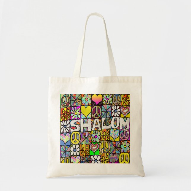 Bolsa Tote Retro 60s Psicodélico Shalom LOVE (Frente)