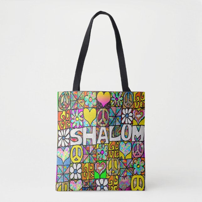 Bolsa Tote Retro 60s Psicodélico Shalom LOVE (Frente)