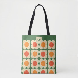 Bolsa Tote Retro 70s Scandi Flowers -Mid mod- Orange on Green