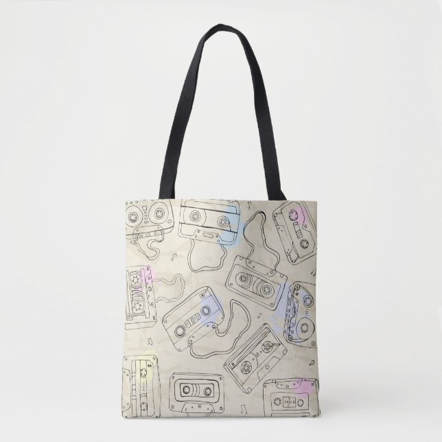 Bolsa Tote Retro 80s 90s Nostalgic Cassette Mix Tape Pattern (Frente)