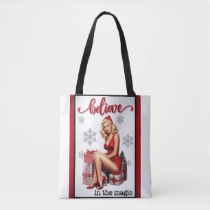 Bolsa Tote Retro Acredita em Pinup de Natal Mágico