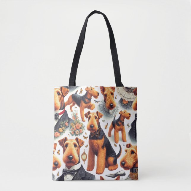 Bolsa Tote Retro Airedale Terrier sem costura (Frente)