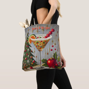 Bolsa Tote Retro Anos 50 Coquetel de Doces de Natal Alegre e