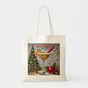 Bolsa Tote Retro Anos 50 Coquetel de Doces de Natal Alegre e