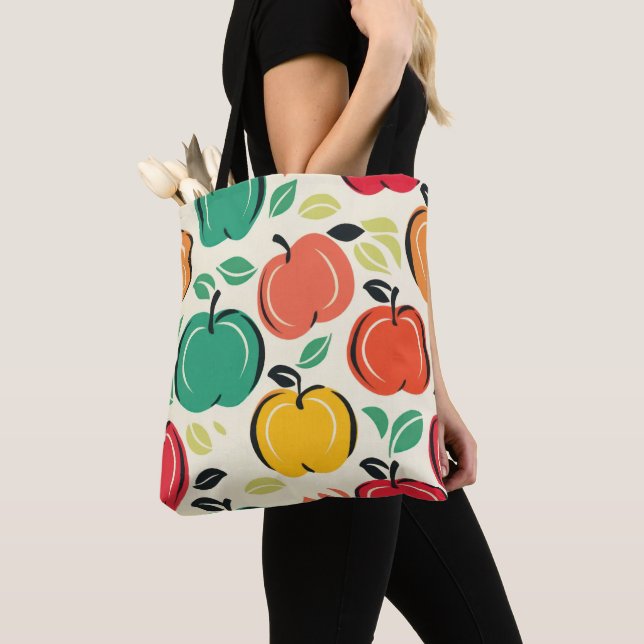 Bolsa Tote Retro Apple Orchard Harvest Grocery  (Close Up)
