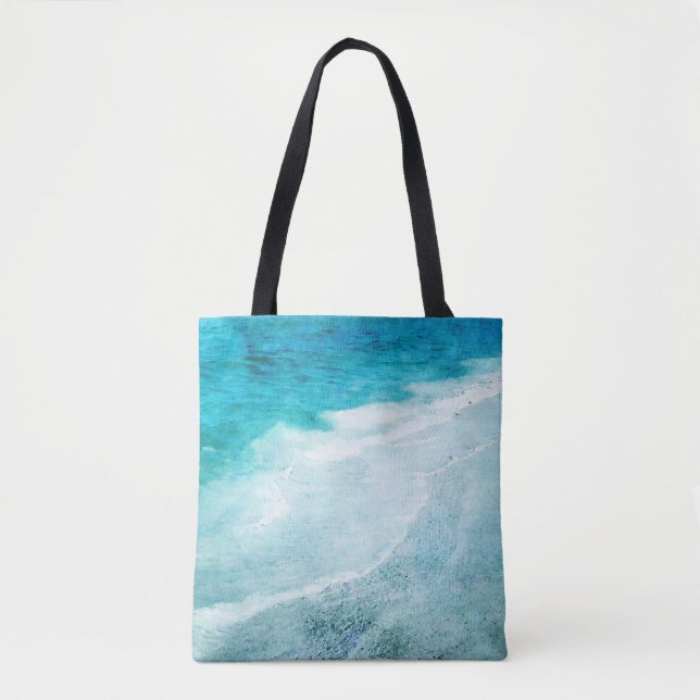 Bolsa Tote Retro Beach - Coastal Teal Blue Ocean Watercolor (Frente)