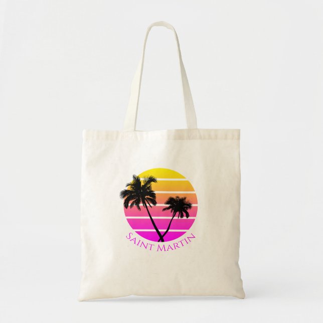 Bolsa Tote Retro Beach Palm Trees Santo Martin (Frente)