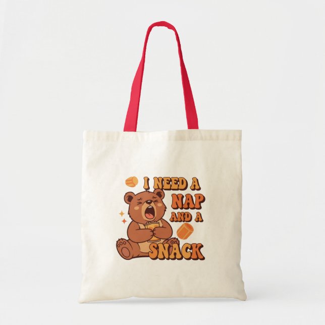 Bolsa Tote Retro Bear Nap and Snack Canvas Tote Bag (Frente)