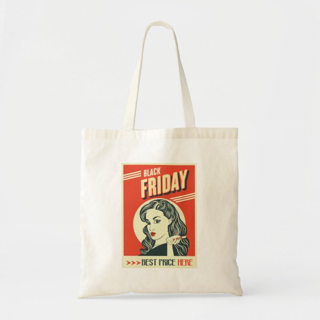 Bolsa Tote Retro Black Friday Pop Art Pin-Up Girl (Frente)