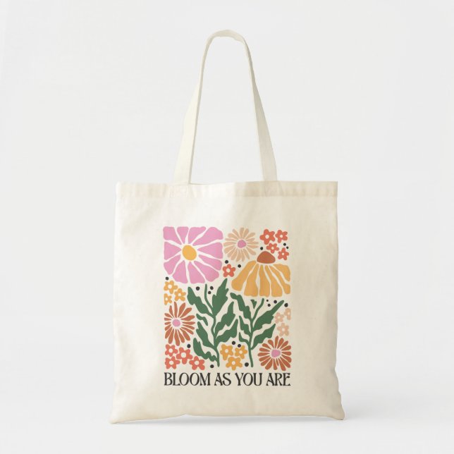 Bolsa Tote Retro Boho Floral Quote Bloom Como Você Está (Frente)