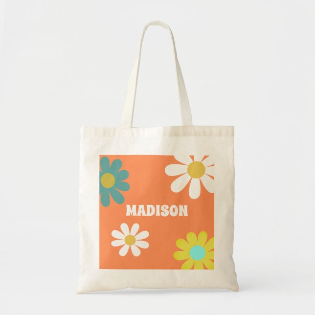 Bolsa Tote Retro Boho Hippie Daisy Personalizado (Frente)