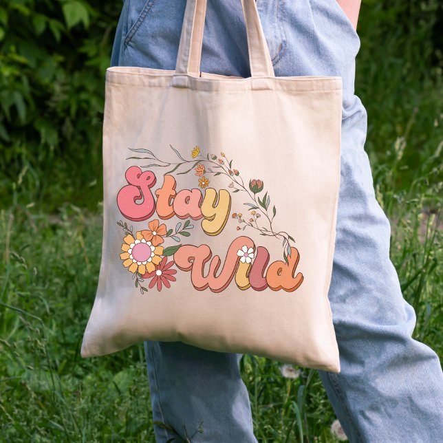 Bolsa Tote Retro Boho Stay Wild, Floral Wildflower Aesthetic (Criador carregado)