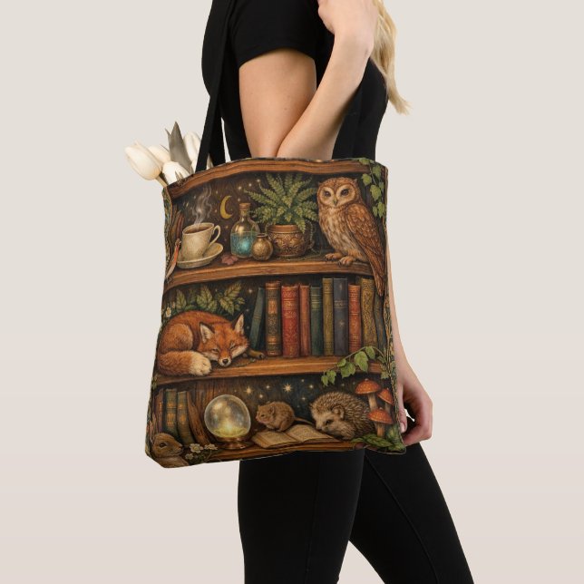 Bolsa Tote Retro book lover woodland animals (Close Up)