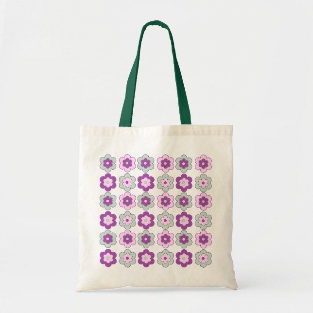 Bolsa Tote Retro Bubble Flowers (Purple and Green) Pattern (Frente)