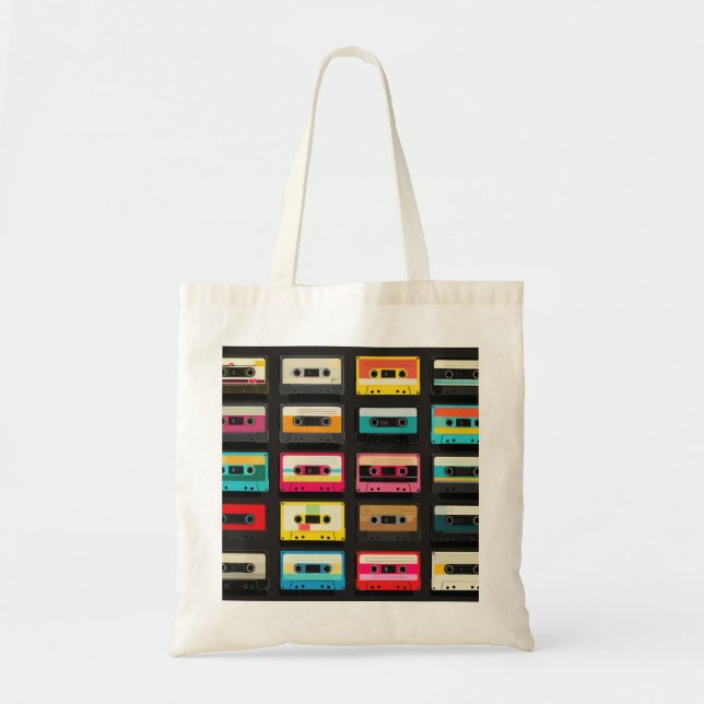 Bolsa Tote Retro Cassette Tape Pattern – Vintage Music  (Frente)