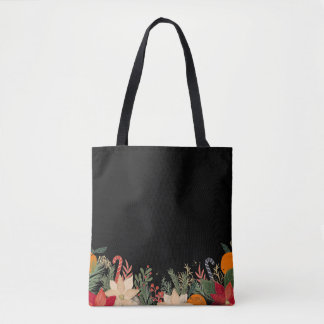 Bolsa Tote Retro Christmas floral pattern in black