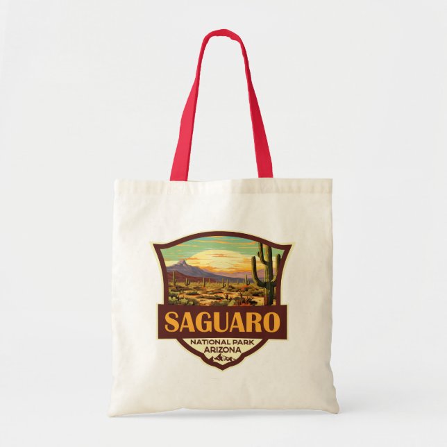 Bolsa Tote Retro de Ilustração do Parque Nacional do Saguaro (Frente)