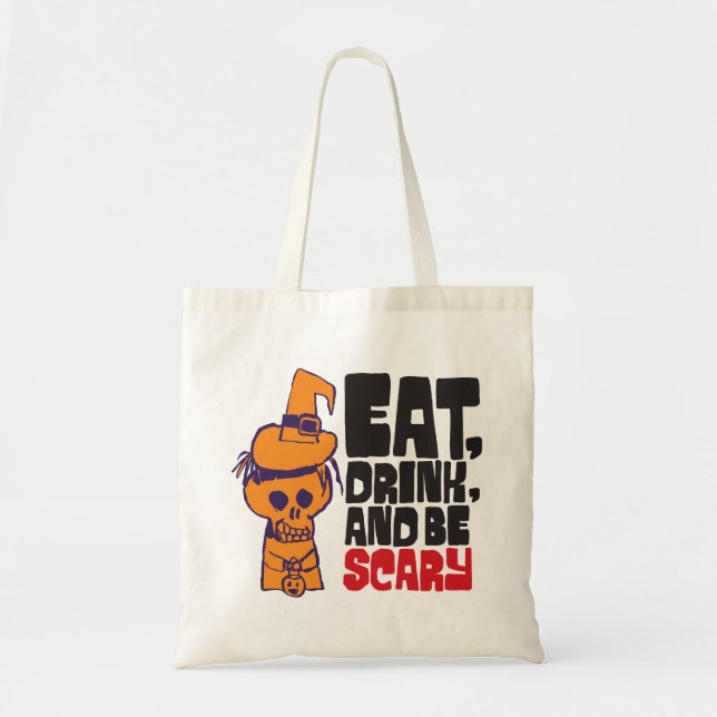 Bolsa Tote Retro Doce ou Travesso Coma, Beba e seja Assustado (Frente)