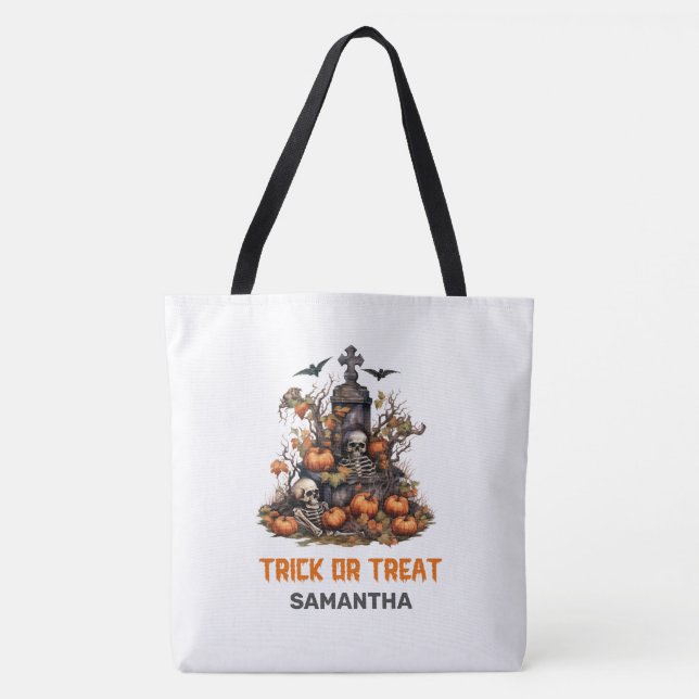 Bolsa Tote Retrô engraçado de Halloween assustador Grave com  (Frente)