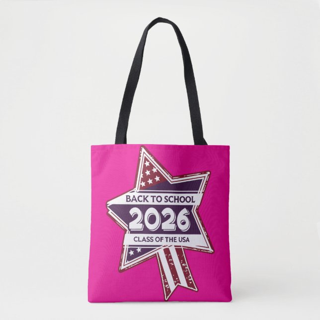 Bolsa Tote Retro EUA Classe de 2026 Voltar à Escola (Frente)