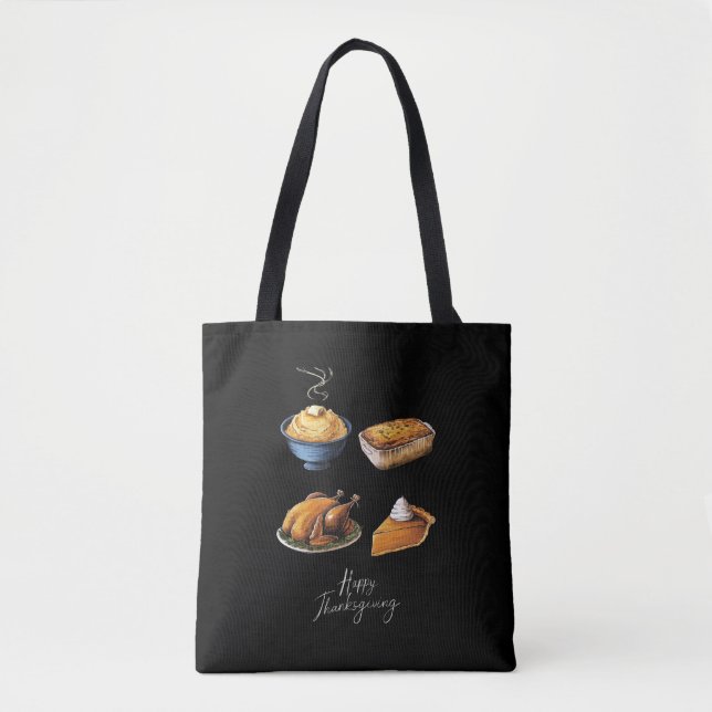 Bolsa Tote Retro Feliz Ação de Graças Queda Pumpkin Pie (Frente)