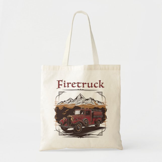 Bolsa Tote Retro fire engine mountain range (Frente)