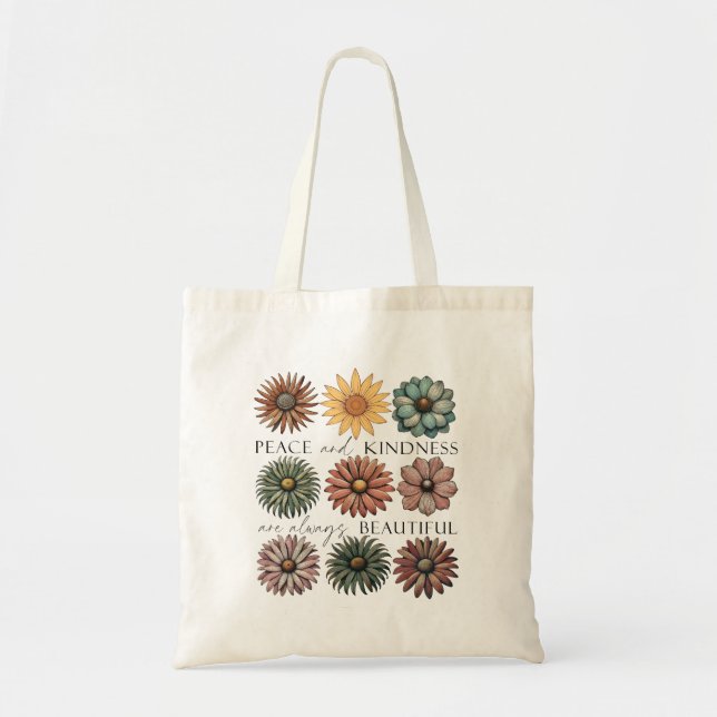 Bolsa Tote Retro Floral Peace and Kindness (Frente)